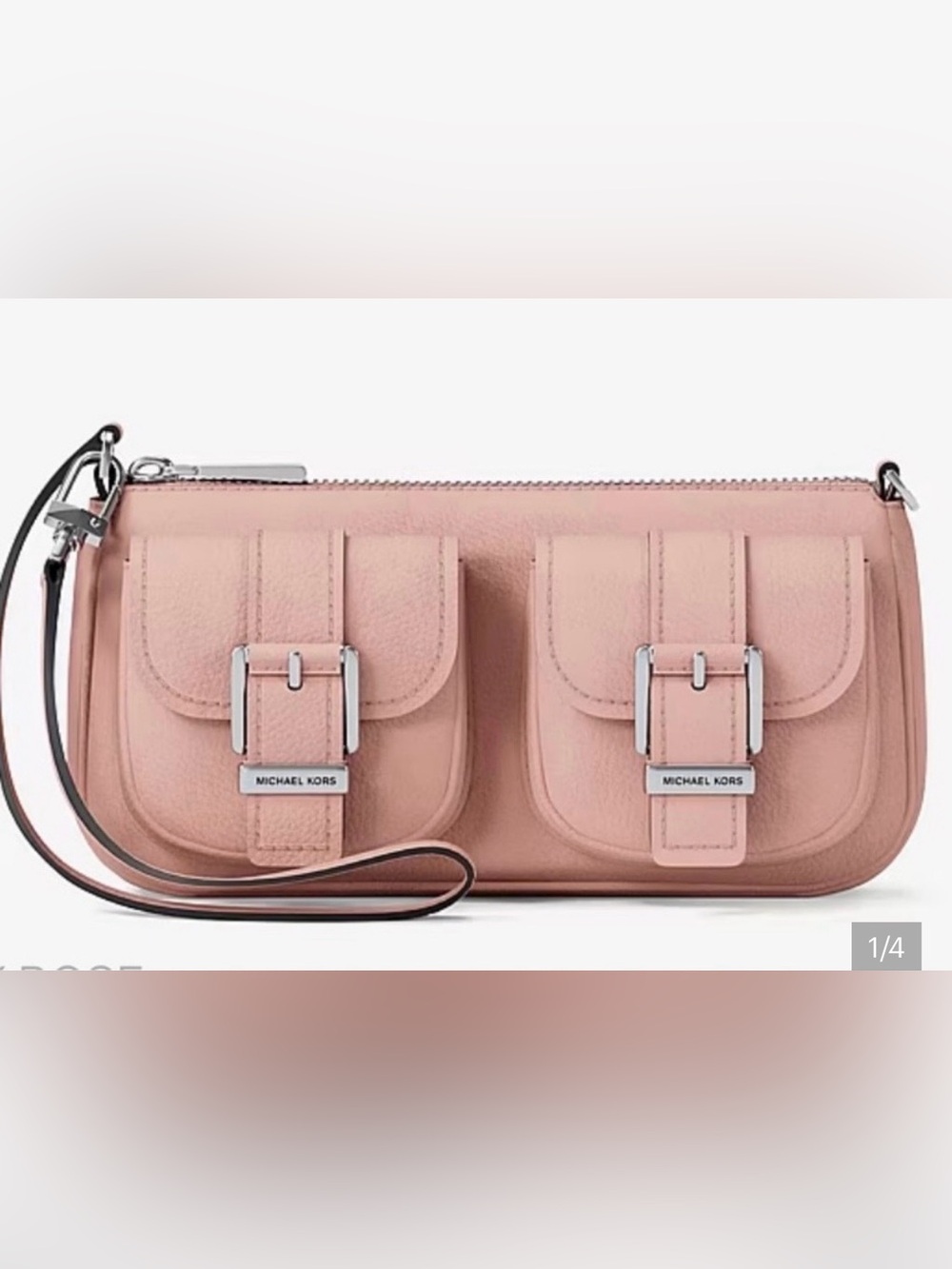 Michael Kors Smokey Rose Leather Wristlet with Front Buckle Pockets